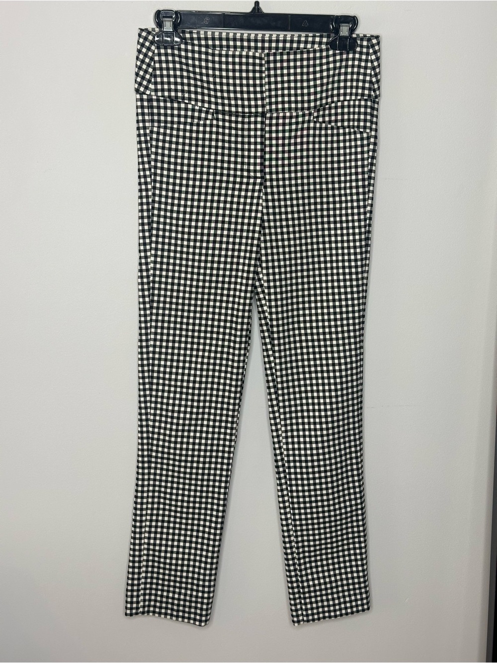 Suzy Shier Black & White Gingham Slim Ponte Pants Sz S